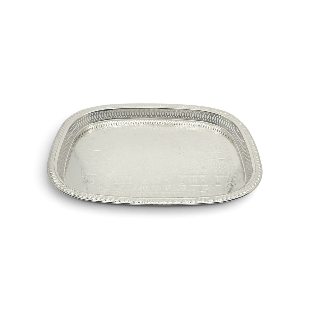 Handcrafted North African Silver Serving Rectangular Tray