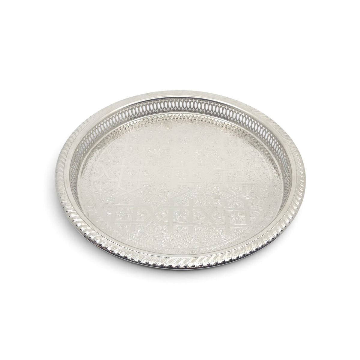 Handcrafted North African Silver Serving Round Tray