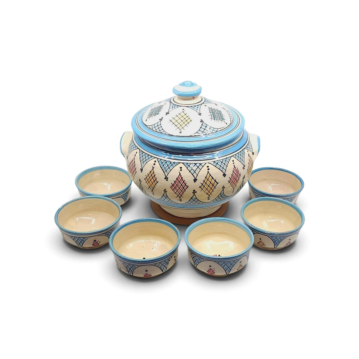 Soup Tureen Set with 6 Bowls (Turquoise)